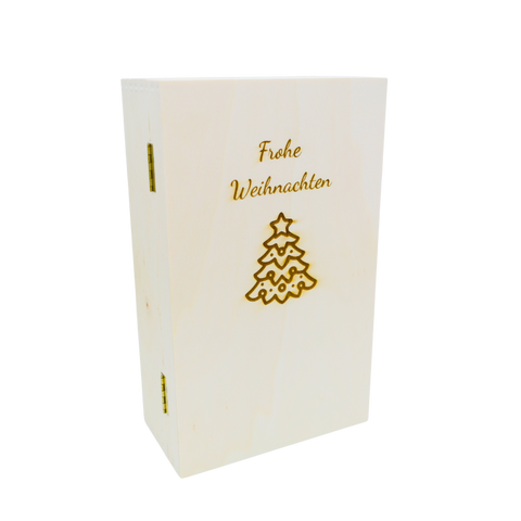 Leere Geschenksholzkiste mit Lasergravur - Frohe Weihnachten (Leere Kiste) Größe L
