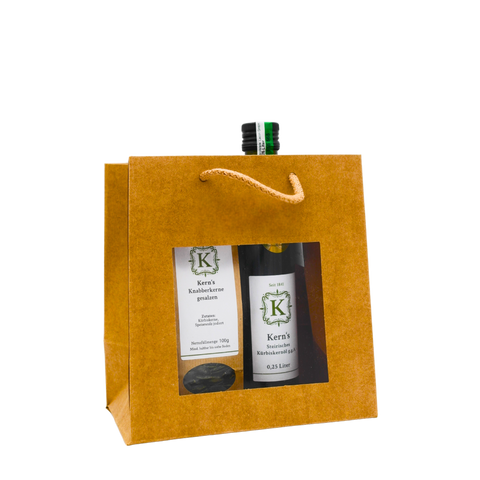 Geschenksackerl inkl Knabberkerne gesalzen und Kernöl Flasche 0,25L