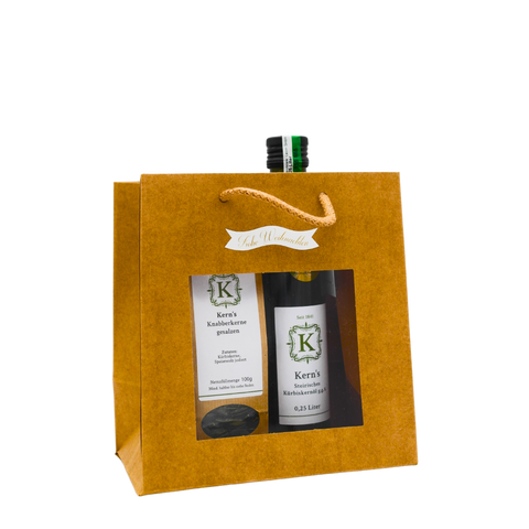 Geschenksackerl inkl Knabberkerne gesalzen und Kernöl Flasche 0,25L - Frohe Weihnachten Aufkleber